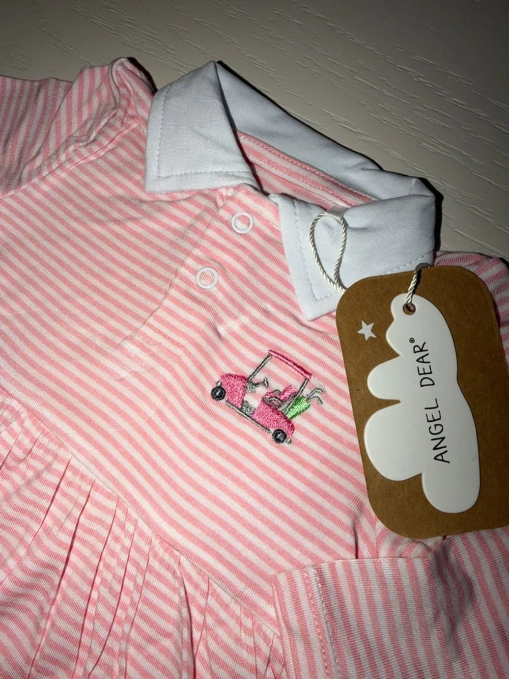 Angel Dear Pink Striped Golf Baby Dress Bodysuit 0-3 3-6 6-12 12-18 18-24 months